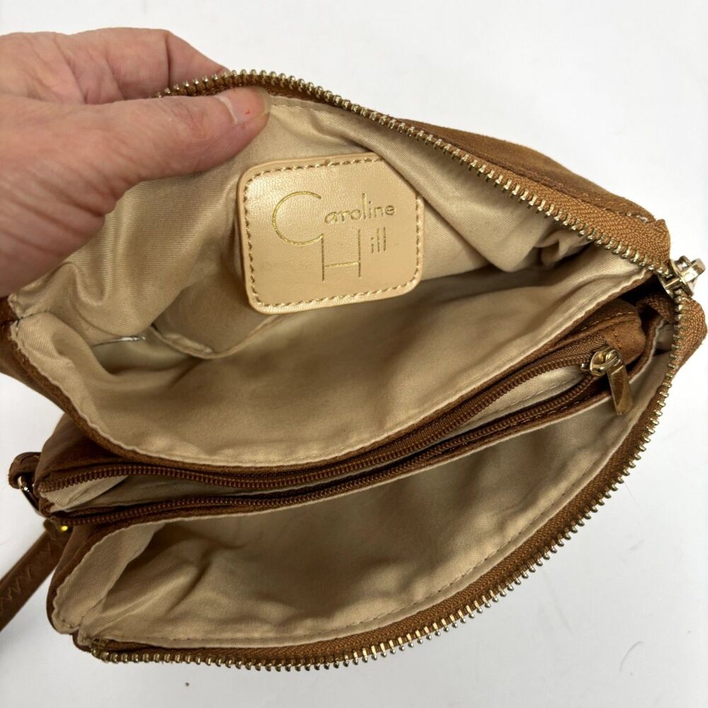 Caroline Hill Wristlet Clutch Brown Suede-Like Gold Zipper Removable Strap - Picture 5 of 9
